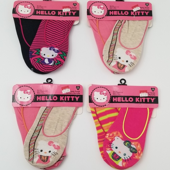 Lot of 4- Hello Kitty Women's Slipper Socks 2 Pair Packs. (Shoe Size 4-10) New - Picture 1 of 13